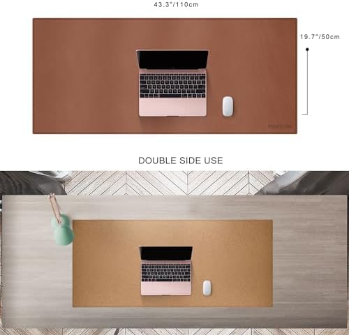 MAIDERN 43.3”x 19.6” Leather Desk Mat, Large Desk Pad, Cork & Leather Large Mouse pad for Desk, Waterproof Computer Desk Mat for Gaming Home Office (Brown) - Image 2