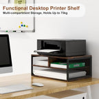 2 Tier Printer Stand with Storage, Wooden Printer Shelf with Metal Frame, Desktop Paper Organizer for Home Office, Multi-Functional Desk Rack for Fax Scanner, Brown - Image 3