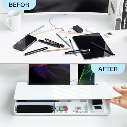 Glass Desktop Whiteboard with Storage 15" x 7" Desk Dry Erase Board with Marker & Eraser Compact Desk Organizer Computer Keyboard Stand Desk Board Buddy for Office, Home, School - Image 5