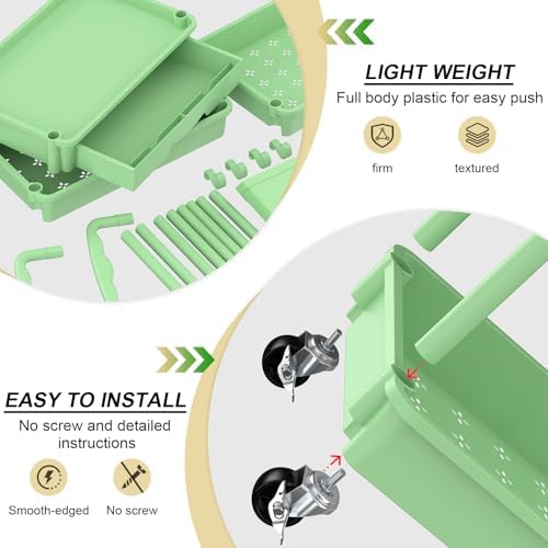 Goovilla 3 Tier Rolling Utility Cart Organizer with Removable Drawer, Green - Image 3