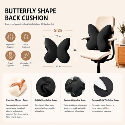 Memory Foam Lumbar Support Pillow,Back Support for Office Chair,Back Pillow for Chair,Lower Back Cushion for Desk Chair,Computer Chair,Gaming Chair and Car Seat,Washable Cover (Enhanced Black) - Image 6
