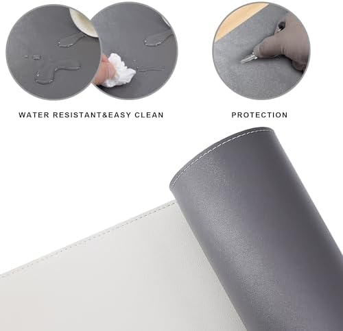 Chihein L-Shaped PU Leather Desk Pad (41.3” + 41.3”) x 12.99”(Gray/White) - Image 4