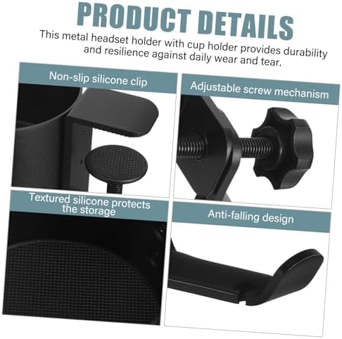 Adjustable Metal Headphone Hanger with Desk Clamp and Cup Holder - Image 5