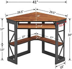 VECELO Corner Computer Desk 41 x 30 inches with Smooth Keyboard & Storage Shelves for Home Office Workstation, Teak - Image 3
