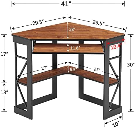 VECELO Corner Computer Desk 41 x 30 inches with Smooth Keyboard & Storage Shelves for Home Office Workstation, Teak - Image 3