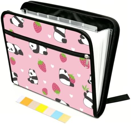WEBEEDY Cute 13 Pockets Expanding File Folder Cute Panda and Strawberry Accordion File Organizer with 12 Color Labels and Zipper, Travel Portable Document Organizer for Photo Letter Receipt, A4 Size by WEBEEDY