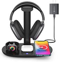 Headphone Stand with 15w Wireless Charger, Suguder 4 in 1 Charging Station Headset Holder for AirPods Max/Pro/4/3/2 iWatch 10/9/8/7/6/5/4/3/2/1/SE iPhone 17/16/15/14/13/12/11/X for Desktop Table Game by Suguder
