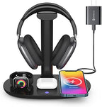 Headphone Stand with 15w Wireless Charger, Suguder 4 in 1 Charging Station Headset Holder for AirPods Max/Pro/4/3/2 iWatch 10/9/8/7/6/5/4/3/2/1/SE iPhone 17/16/15/14/13/12/11/X for Desktop Table Game by Suguder