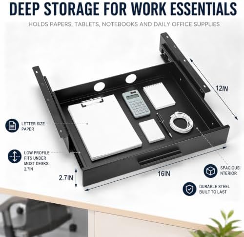 Menkxi 16 x 12 in Under Desk Drawer,Slide out Storage Organizer Heavy Duty - Image 2