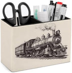 Pens Holder, Pencils Holder for Desk Organizer, Cartoon Train PU Leather Pencil Cups Desktop Stationery Storage Makeup Brush Holder Pens Organizer for Office Home by Quteprint