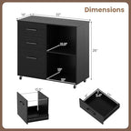 Giantex 3-Drawer Mobile File Cabinet, Rolling Printer Stand with Open Storage Shelves, Under Desk Lateral Filing Cabinet for Letter/A4 Size, Wooden Office Organizer with Wheels for Home Office (Black) - Image 3