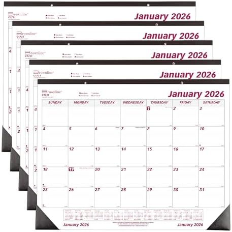 Brownline 2026 Monthly Desk Pad Calendars, 22" x 17", Five-Pack, January-December, English, Burgundy/White by Brownline