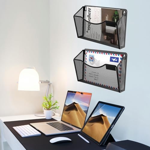 Gawerk 6 Pack Wall File Organizer, Mesh Wall File Pocket Mail Organizer Hanging Metal Vertical Wall Mounted File Holder for Office/Home - Image 5