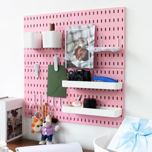 MULSAME Pegboard Combination Kit, Wall Mounted Storage Set with 4 Pegboards & 14 Accessories Hanging, Pink Peg Boards Organizer for Walls Display, Crafts Organization, Kitchen Organizer, 22" x 22" - Image 7