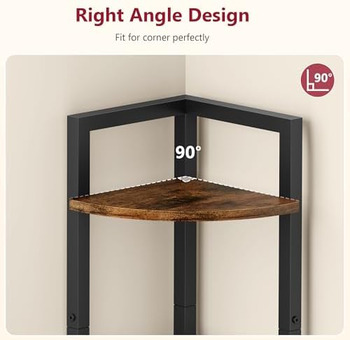 Tajsoon Corner Shelf Stand 3 Tier 39.5" with Metal Frame, Rustic Brown - Image 4
