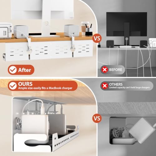 Univivi Under Desk Cable Management Tray, Cable Management, 32 inch, White - Image 3
