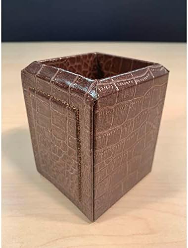 Dacasso Brown Crocodile Embossed Leather Pencil Cup - Image 3
