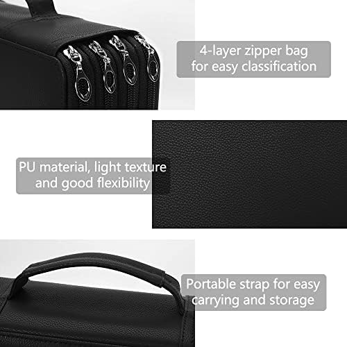 Vomgomfom PU Leather Pencil Case, Holds 100 Markers/300 Pens,Solid Black - Image 3
