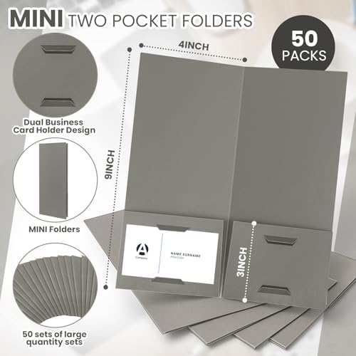 Henoyso 50 Pcs 4 x 9 Inch Mini Presentation Folders 2 Pocket, Grey - Image 2