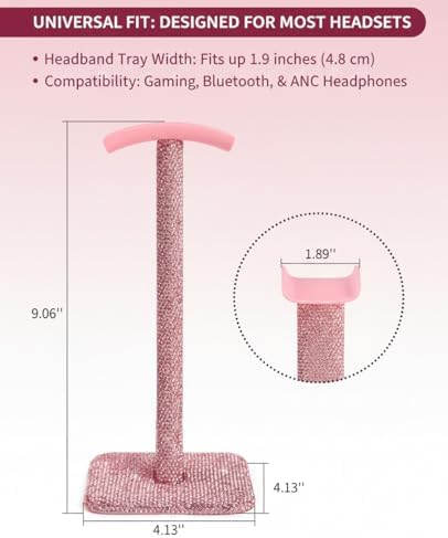 Pink Headphone Stand for Desk, Cute Rhinestone Bling Headset Holder - Image 2