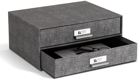 Bigso Birger 2-Drawer Canvas Fiberboard Easy Pull Handle Box - Desktop Drawers for A4 and Letter Size Papers - Desk Drawers with Metal Label Holder - 13.1in x 10in x 5.7in - Melange Grey - Image 5