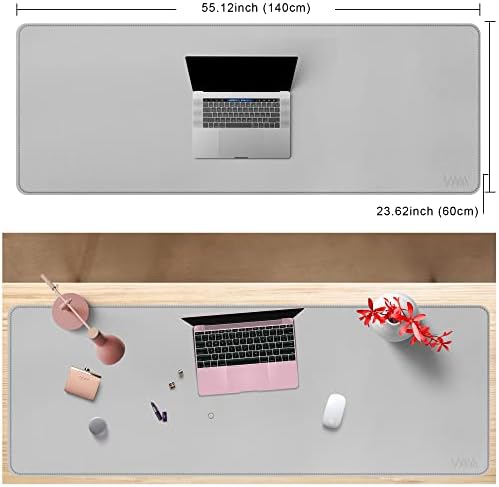 Vyaaa 55"x24"PU Leather Desk Mat, Large Desk Pad & Mouse Pad, Waterproof Office Desk Mat for Home Office, Gaming, Writing,Computer Desk Protector (Light Gray) - Image 2