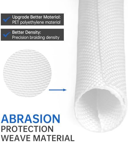 Split Braided Cable Sleeve，Flexible Wire Loom Tubing, Automotive Cord Protector Pet Proof, Cable Management for Computer TV Electric Wires Harness 16ft (White, 32mm（1-1/4") - Image 3