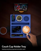 Couch Cup Holder Tray - Couch Organizer Caddy, Silicone Beach Caddy with Cup Holder, Sofa and Bed Drink Holder and Couch Tray Table for Snacks Beverage Remote (Blue) - Image 6