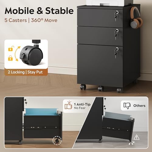 DEVAISE 3 Drawer Wood File Cabinet with Upgrade to 3 Individual Locks - Image 5