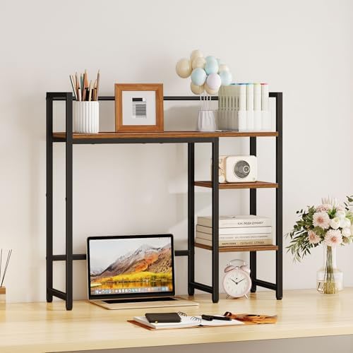 Snughome Desk Shelf, 31.9" Desktop Organizer Shelf, Desk Hutch for Computer Monitor, 4 Tier Desk Top Display Rack, Wood Desktop Bookshelf Storage Rack for Home Office Dorm, Rustic Brown - Image 2