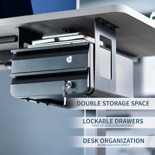 VIVO Black 12 x 14 inch Under Desk Double Stacked Drawers, DESK-AC03L-2B - Image 4
