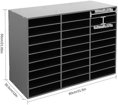 27 Slot Mail Sorter Organizer, Wood Literature Organizer Student Mailbox for Classroom, Desktop File Paper Storage Rack for Office Home School - 31.5" L×12”W×21.6“H (Black, 27-Compartment) - Image 2