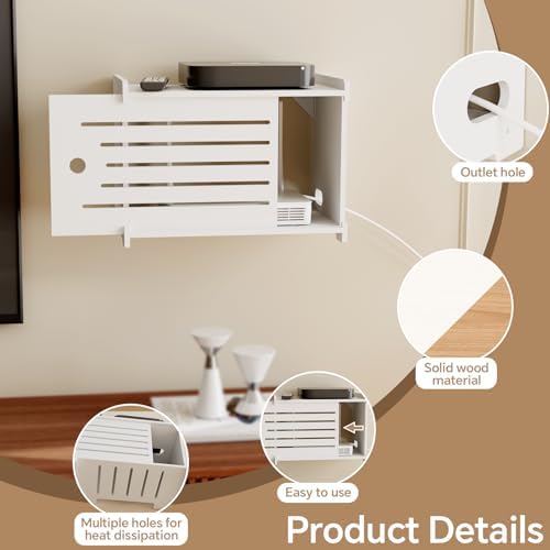Wooden WiFi Router Storage Box Hider Shelf, Decorative Projector Box Hider Rack Countertop, for Cable, Modem, Internet, Router Power Cover Storage Organizer Cabinet Wall Mounted, Solid Wood - Image 3