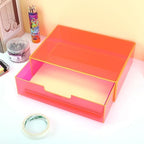 Gelite Acrylic Desk Organizer with Drawer for Makeup Vanity Stackable Desktop Storage Box for Office Supplies, 13.8 x 9.8 x 3.9’’, Neon Pink - Image 4