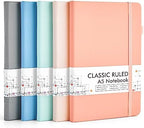 feela 5 Pack Notebooks Journals Bulk, Hardcover Classic Ruled Lined Journals with Pen Holder for Women Girls School Business Supplies, with 5 Black Pens, 120 GSM, 5.1”x8.3”, A5, Mild Colors by feela