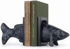 Fish Bookends for Shelves, Decorative Resin Fish Book Ends with Hand-Painted Finish, Heavy Duty Non-Slip Bookends for Bookshelves, Desk Decor for Home Office (Black) by MXARLTR
