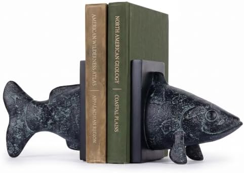 Fish Bookends for Shelves, Decorative Resin Fish Book Ends with Hand-Painted Finish, Heavy Duty Non-Slip Bookends for Bookshelves, Desk Decor for Home Office (Black) by MXARLTR