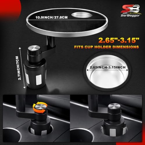 Car Desk for Laptop and Eating - 360°Rotating Cup Holder Table Tray -Black - Image 5