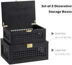 2PCS Decorative Rattan Storage Box Basket with Lid Wooden Frame - Image 3