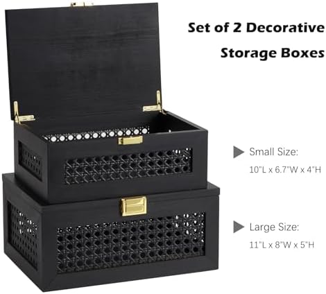 2PCS Decorative Rattan Storage Box Basket with Lid Wooden Frame - Image 3