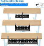 Under Desk Cable Management Tray – No Drill, Retractable Metal Cord Organizer with Clamp Mount, Adjustable Length (11.4" to 21.6"), Desk Wire Organizer for Home Office & Standing Desks, Black - Image 4