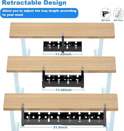 Under Desk Cable Management Tray – No Drill, Retractable Metal Cord Organizer with Clamp Mount, Adjustable Length (11.4" to 21.6"), Desk Wire Organizer for Home Office & Standing Desks, Black - Image 4