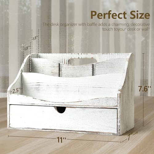 Rebee Vision Mail Organizer for Desk with Drawer for Home Decor, Whitewash - Image 2