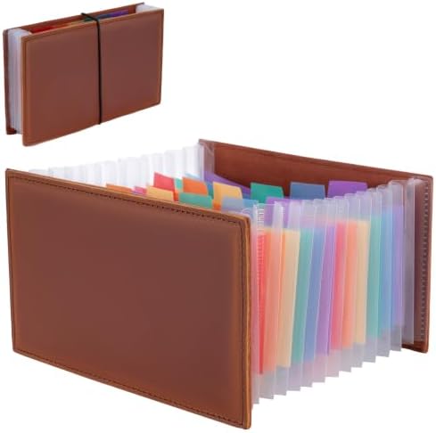 Genuine Leather A6 Receipt Organizer，Stand Receipt Organizer Folder, 13 Pockets Small Accordion File Organizer by GZRHKJLeatherPortfolio