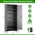 Aobabo Upgraded Garage Storage Cabinets with Wheels,Metal Storage Cabinets with 5 Adjustable Shelves for Garage Home Office Storage, Black&Dark Grey,71''H*32''W*16''D,Assembly Required - Image 3