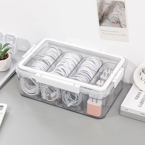 Large Cable Storage Box with Lid and Handle, Clear - Image 3