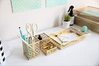BLU MONACO | Gold Desk Organizer Set for Women 6 Piece | Mail Sorter Organizer Countertop with Letter Sorter for Desk | Steel Desktop Organizer with Mesh Pen Holders - Image 5