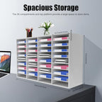 Literature Organizer with 36 Compartments | Adjustable Desktop File Sorter Mail Center for Home, Office & Classroom | PVC Paper Storage Cabinet with Shelves, White - Image 2