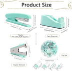 Office Supplies,Green Desk Accessories,Stapler and Tape Dispenser Set with Stapler,Tape Dispenser,Staple Remover,Staples,Clips,Scissors and Tabs,Gift for Student,Teacher,Coworkers,Business,Gift 9pcs - Image 5