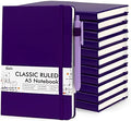 feela 12 Pack Notebooks Journals Bulk, Hardcover Notebook Classic Ruled Journal Set with Pen Holder for School Business Work Travel Writing, with 12 Black Pens, 120 GSM, 5.1”x8.3”, A5, Purple by feela